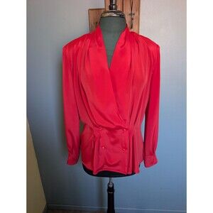 80s Red Long Sleeve Blouse: Lloyd Williams Vintage Womens Top Size 10